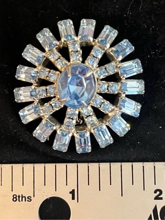 Jewelry - Vintage Domed Blue Crystal Burst Brooch - Unbranded